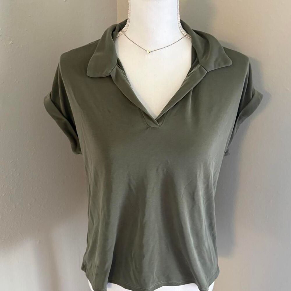 Green Envelope olive green collared blouse